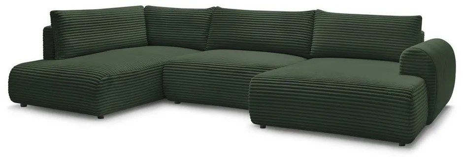 Тъмнозелен сгъваем/с място за съхранение ъглов диван от рипсено кадифе (десен ъгъл/U форма) Lucien – Bobochic Paris