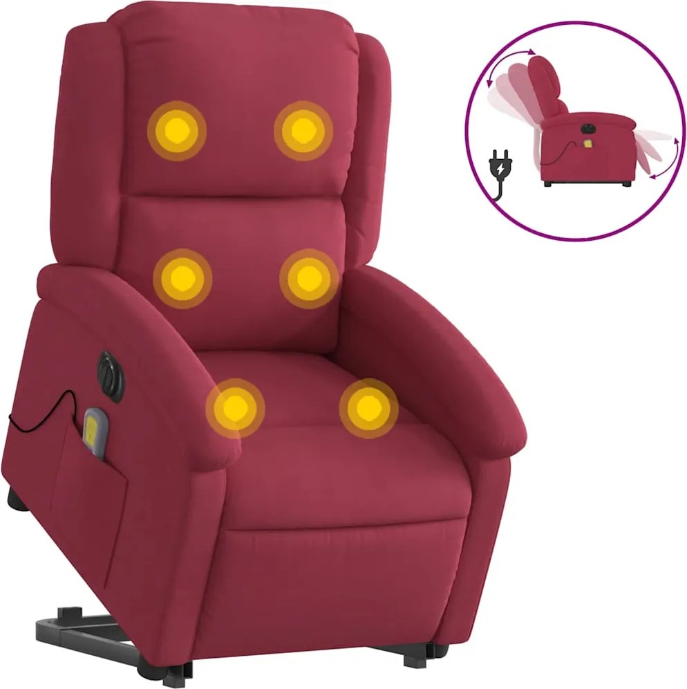 3204338 vidaXL Електрически изправящ масажен реклайнер виненочервен кадифе