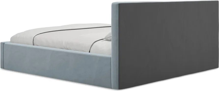 Светлосиньо кадифено двойно легло 140x200 cm тапицирано с място за съхранение и включена подматрачна рамка Hiko – Makamii