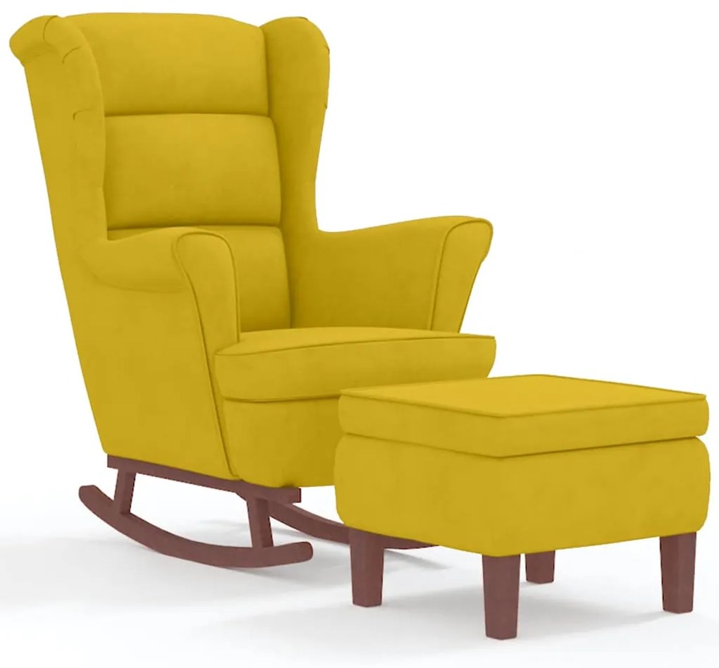 3121237 vidaXL Люлеещ се стол с облегалка, жълт кадифе и масивно дърво