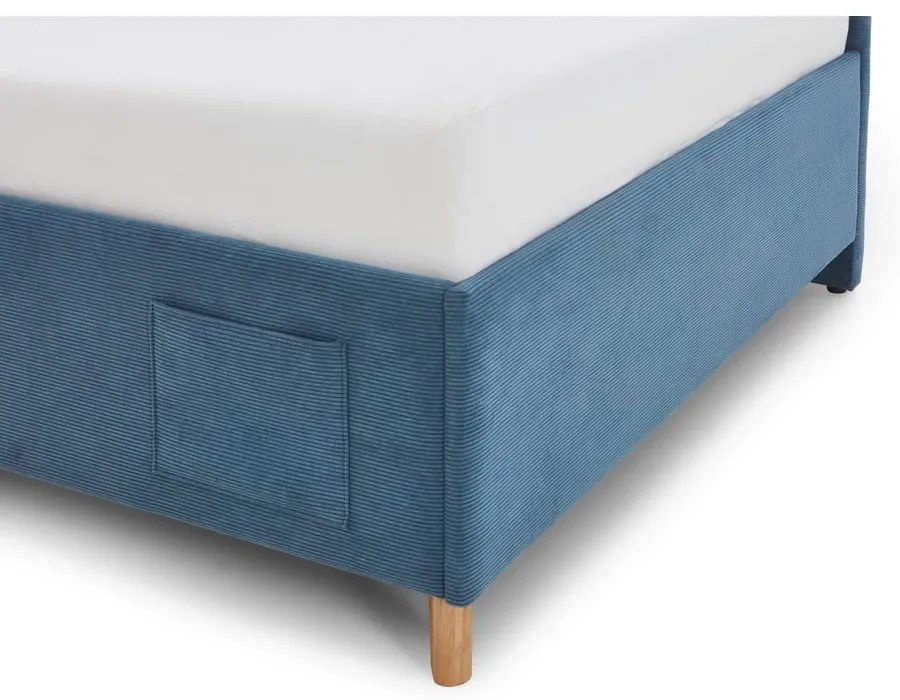 Синьо тапицирано ъглово детско легло 120x200 cm с място за съхранение с включена подматрачна рамка Cool – Meise Möbel