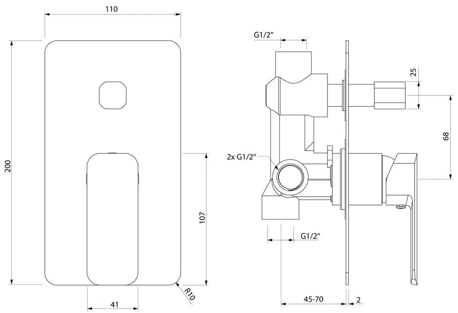 Вградена душ батерия в лъскаво-сребрист цвят (2 изхода) Spy – Sapho