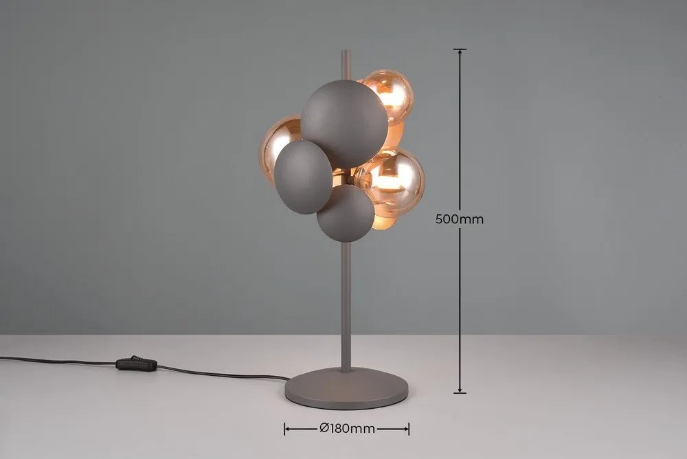 Настолна лампа със стъклен абажур в сиво-златисто (височина 50 cm) Bubble - Trio Select