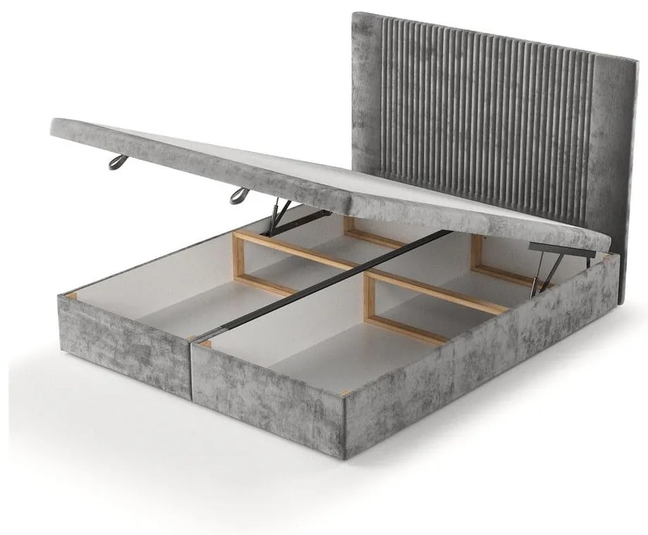 Сиво тапицирано двойно легло с място за съхранение 180x200 cm Mavel – Maison de Rêve