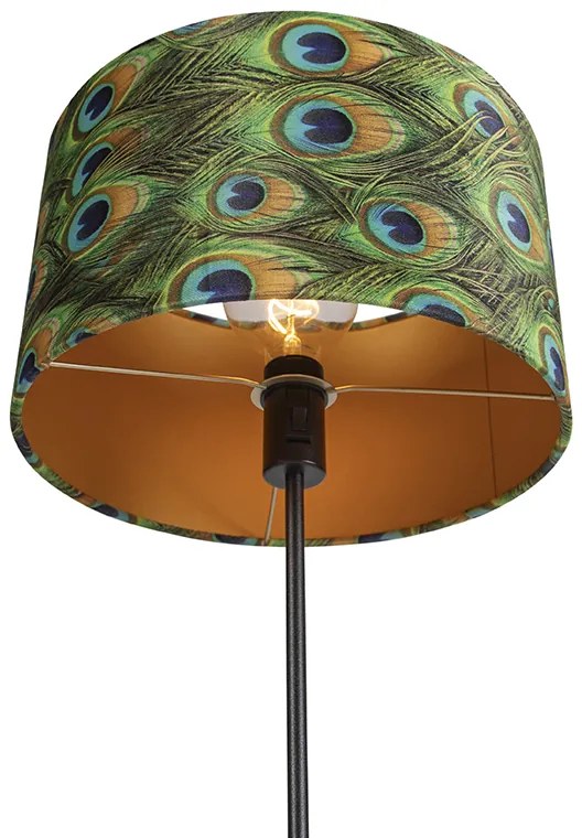 Подова лампа черна с кадифена абажур паун със злато 35 см - Parte