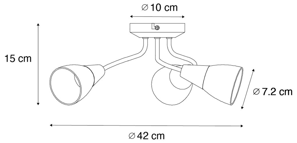 Класически таванен прожектор златен с матирано стъкло кръгъл 3-светлина - Madi