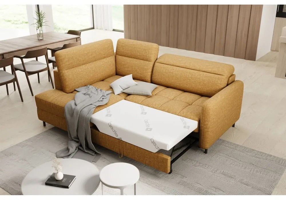 Жълт кадифен разтегателен ъглов диван с място за съхранение (ляв ъгъл L форма) Barea – ELTAP