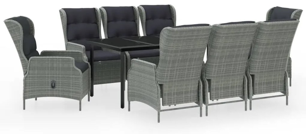 3099648 vidaXL Градински трапезен комплект, 9 части, светлосив