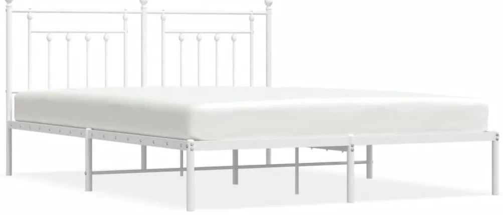 353589 vidaXL Метална рамка за легло с горна табла, бяла, 160x200 см