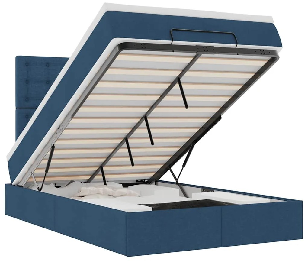 3314168 vidaXL Османска легло с матрак и LED, синьо, 120x200 см, плат