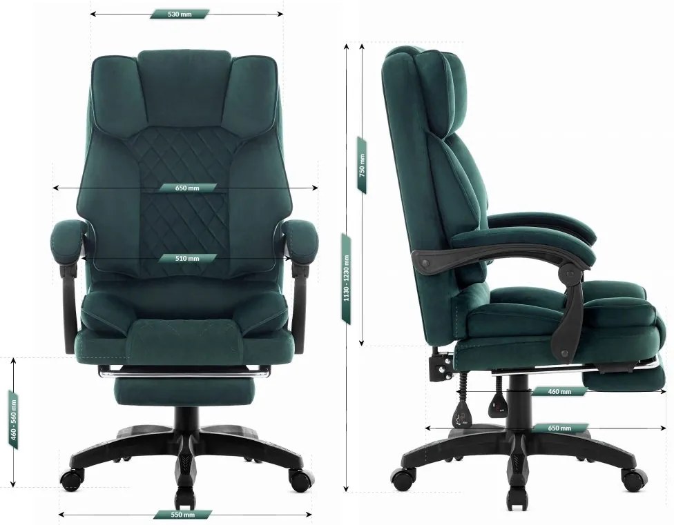 Ергономичен офис стол HC-1031 с поставка за крака - зелен