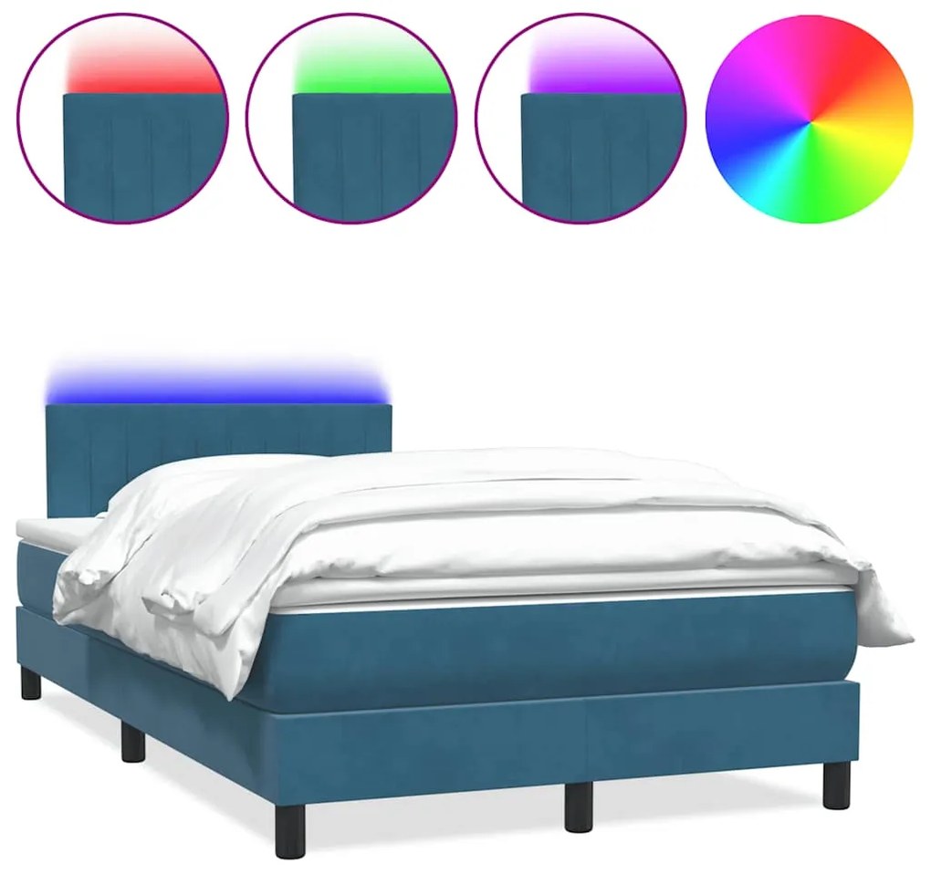 3317071 vidaXL Боксспринг легло с матрак и LED, тъмносиньо, 120x210 см, кадифе