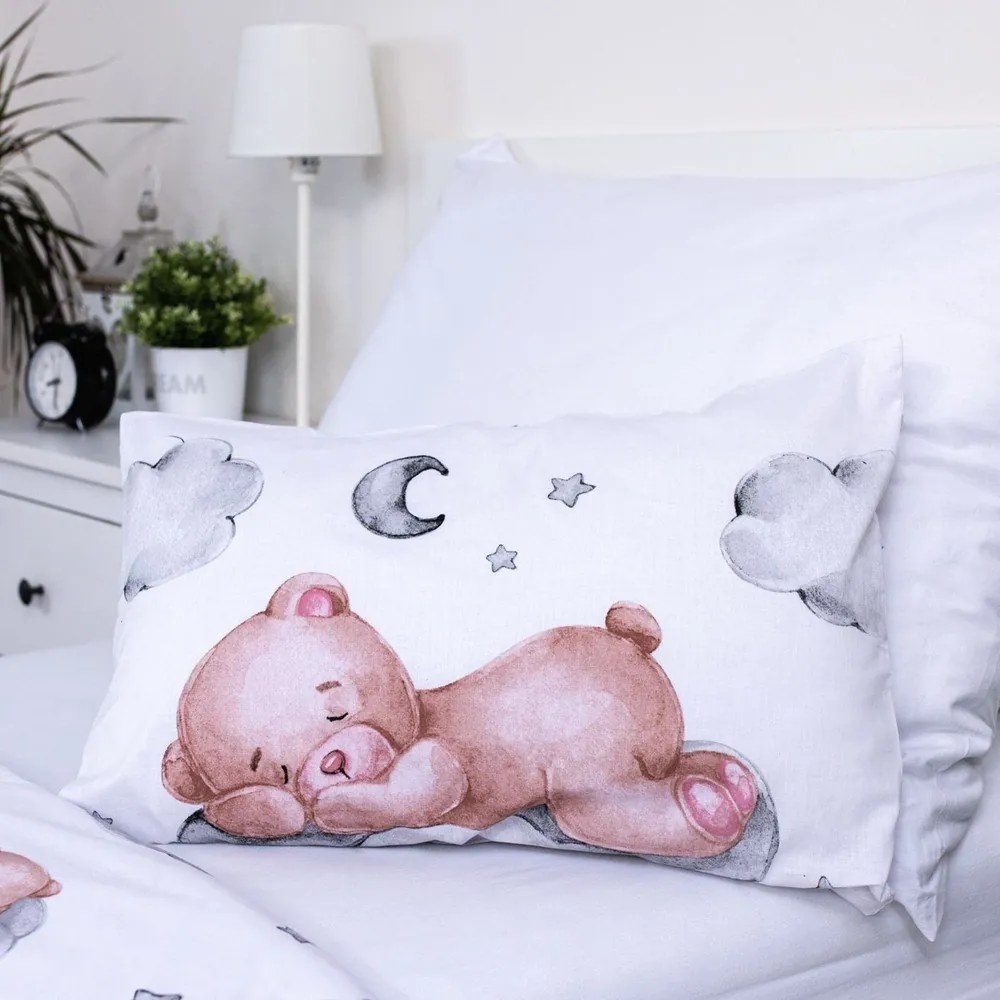 Бяло памучно детско спално бельо 100x135 cm Teddy Bear "Ribbon" – Jerry Fabrics