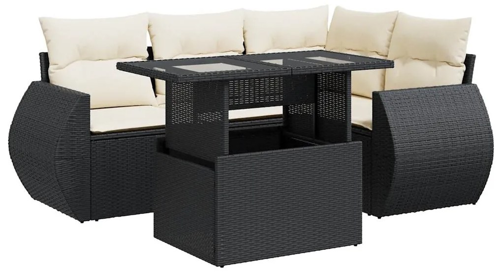 3326627 vidaXL Градински комплект с възглавници, 5 части, черен полиратан