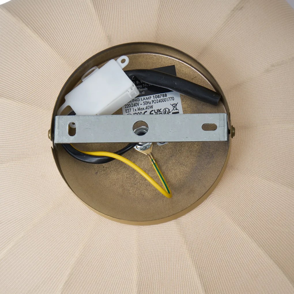 Japandi таванна лампа златиста с бежов абажур - Pluni