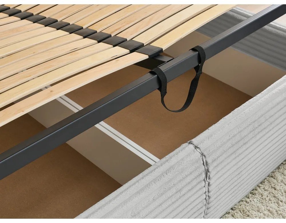 Светлосиво двойно тапицирано легло с място за съхранение с включена подматрачна рамка 180x200 cm Jade – Bobochic Paris