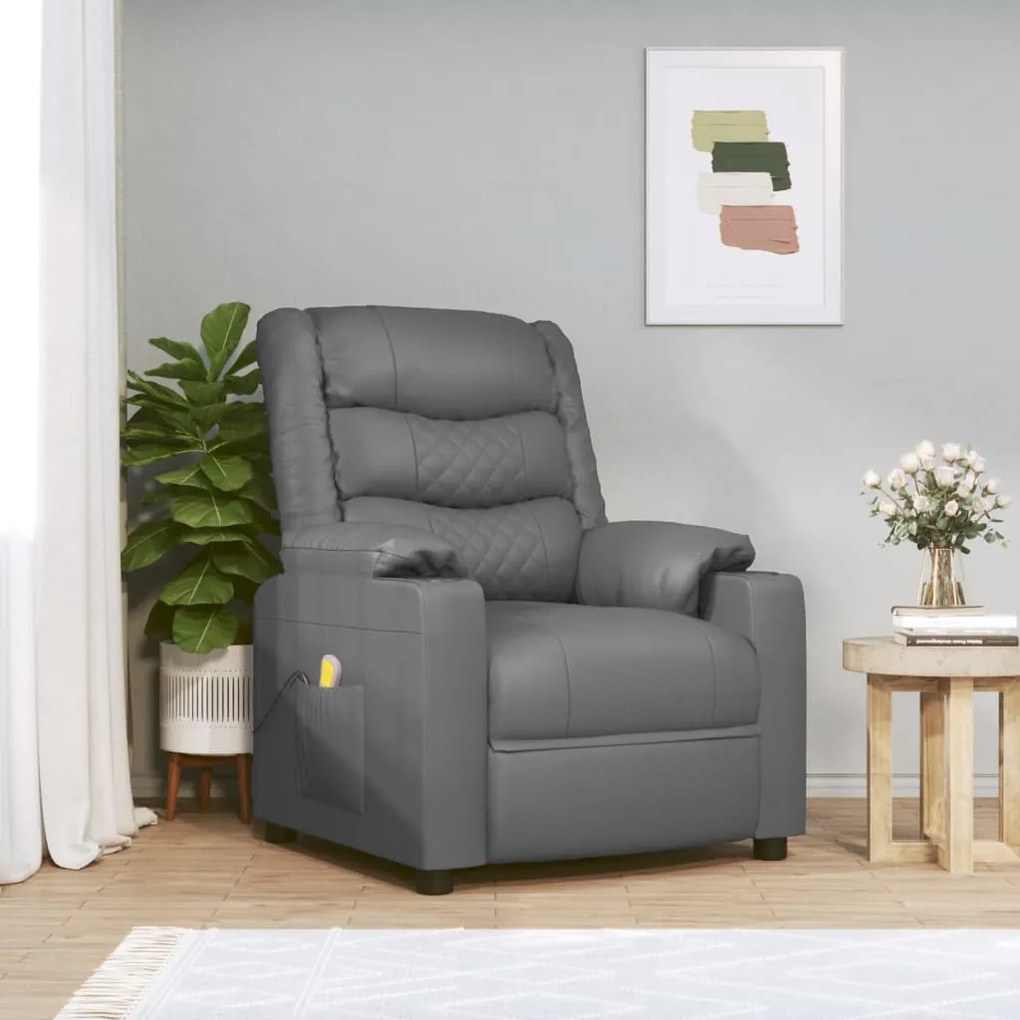 348052 vidaXL Масажен стол, сив, изкуствена кожа