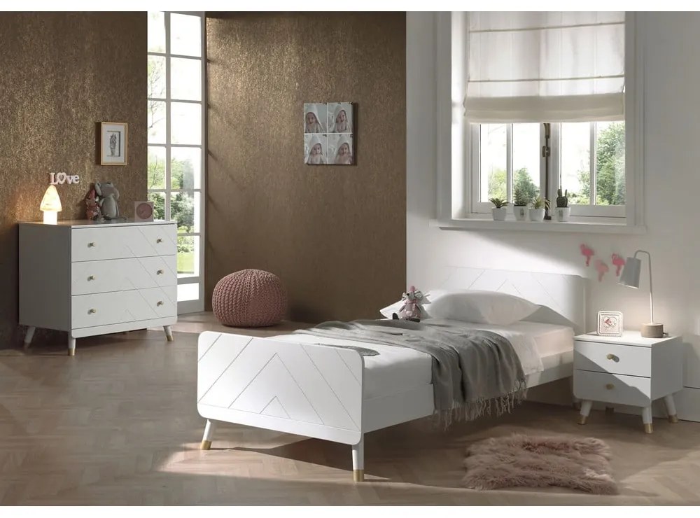 Бяло детско легло от борова дървесина , 90 x 200 cm Billy - Vipack