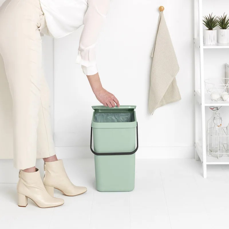 Кош за разделно събиране на боклук Brabantia Sort&Go 1005522, 25 л, Дръжка, Възможност за стенен монтаж, Светлозелен