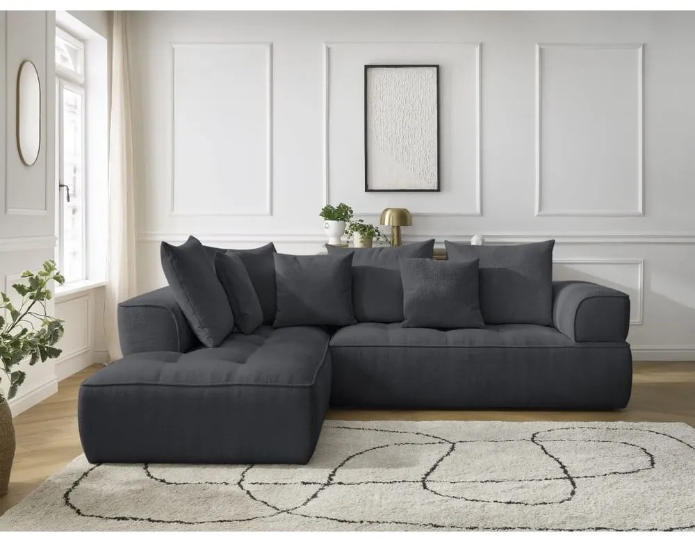 Тъмносив шенилов ъглов диван (ляв ъгъл/L форма) Whesley – Bobochic Paris
