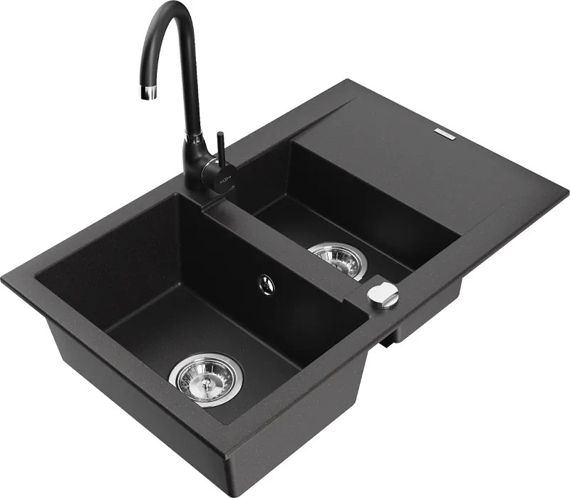 Mexen Gaspar гранитна мивка с 1,5 камери с отцедник и кухненски смесител Telma,