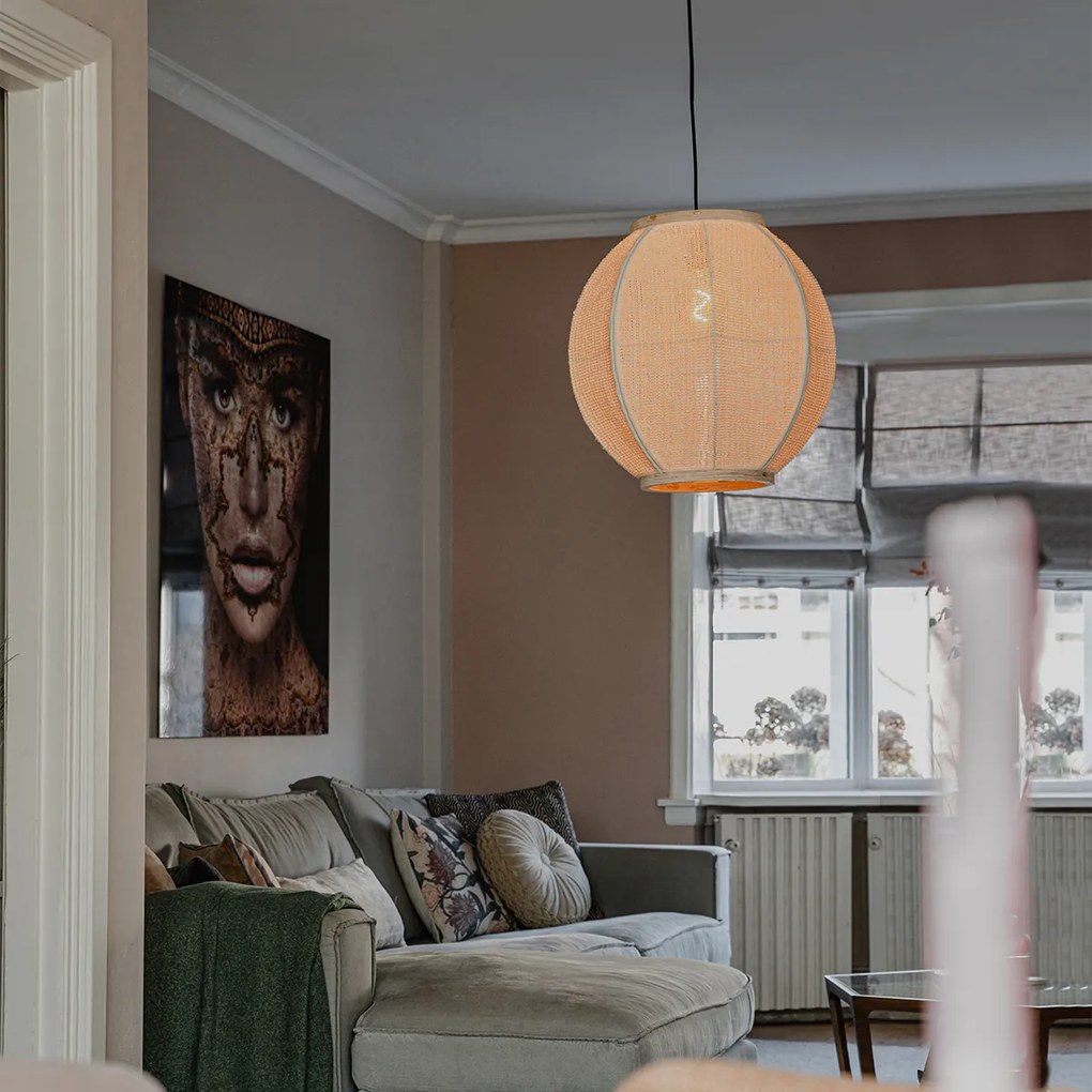 Ориенталска висяща лампа естествен плат 46 см - Rob