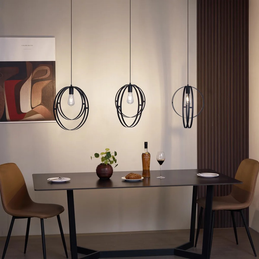 Дизайнерска висяща лампа черна правоъгълна 3 светлини - Indu