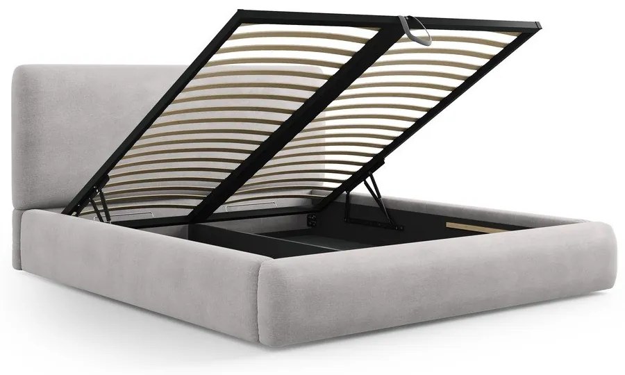 Светлосиво двойно тапицирано легло с място за съхранение с включена подматрачна рамка 180x200 cm Colonel – Cosmopolitan Design