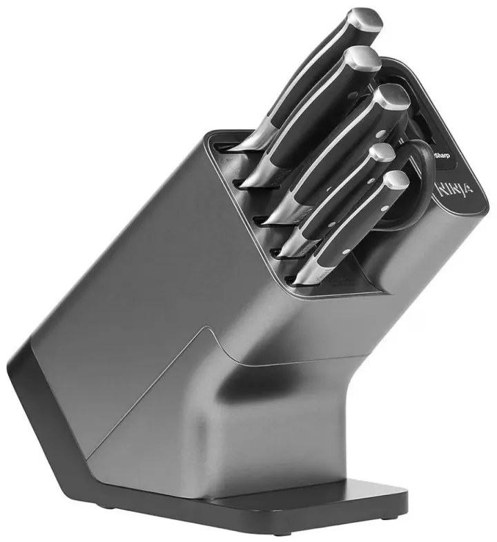 Комплект кухненски ножове с точило Ninja K32014EUUK, 6 части, StaySharp, Ергономичен дизайн, Сребрист/черен