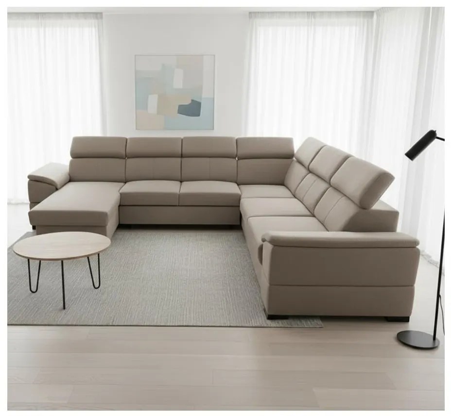Разтегаем ъглов диван GRANADA с универсален U-образен ъгъл и вградено място за съхранение, бежов