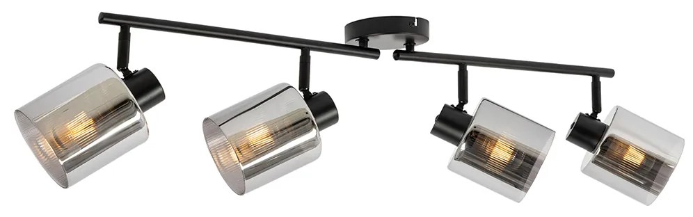 Таванен прожектор черен с опушено стъкло 4-светлина регулируем - Laura