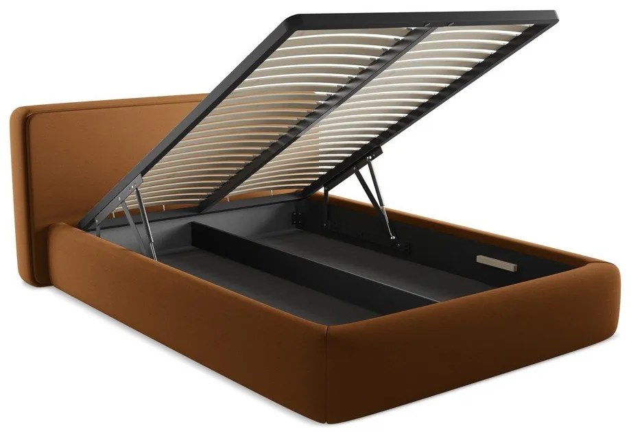 Двойно легло теракотено тапицирано с място за съхранение и включена подматрачна рамка 140x200 cm Kiana – Makamii