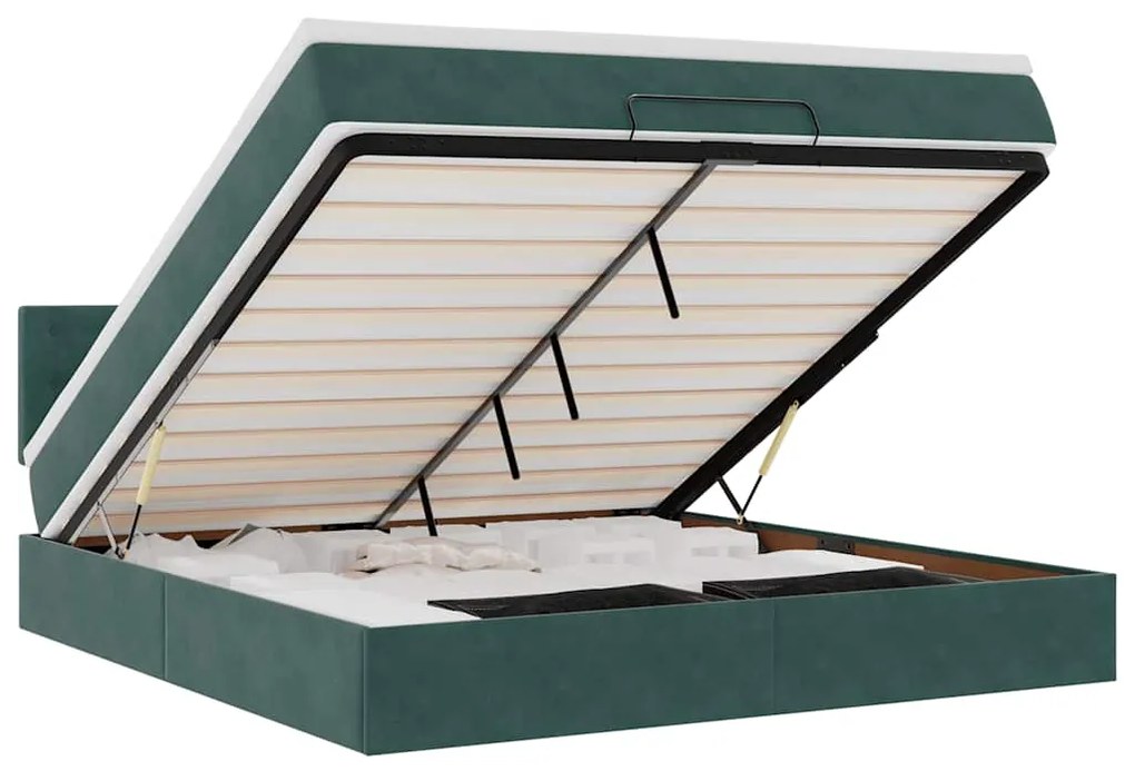 3312779 vidaXL Османска легло с матрак и LED, тъмнозелено, 160x200 см, кадифе