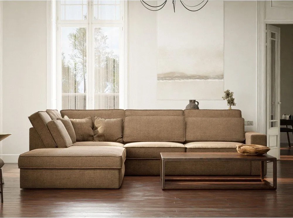 Светлокафяв шенилов ъглов диван (ляв ъгъл/L форма) Kirou – Maison de Rêve