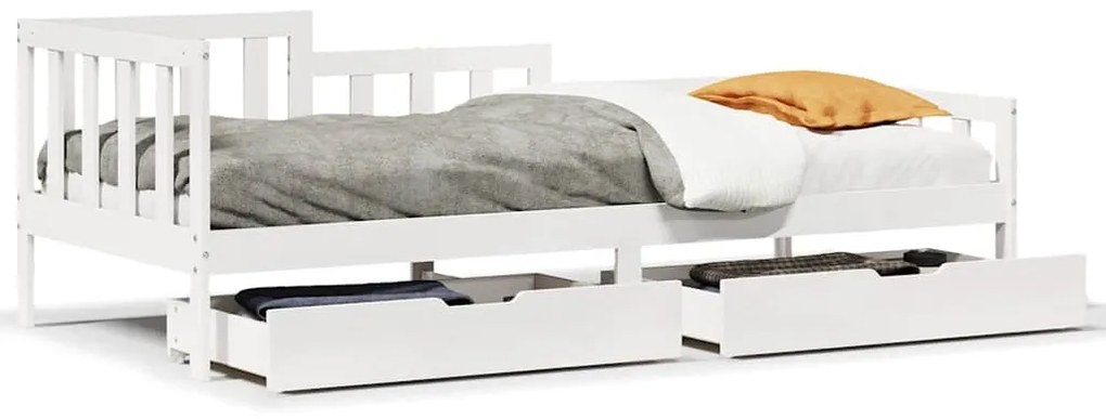 3302105 vidaXL Легло с чекмеджета, без матрак, бяло, 80x200 см, масивно дърво