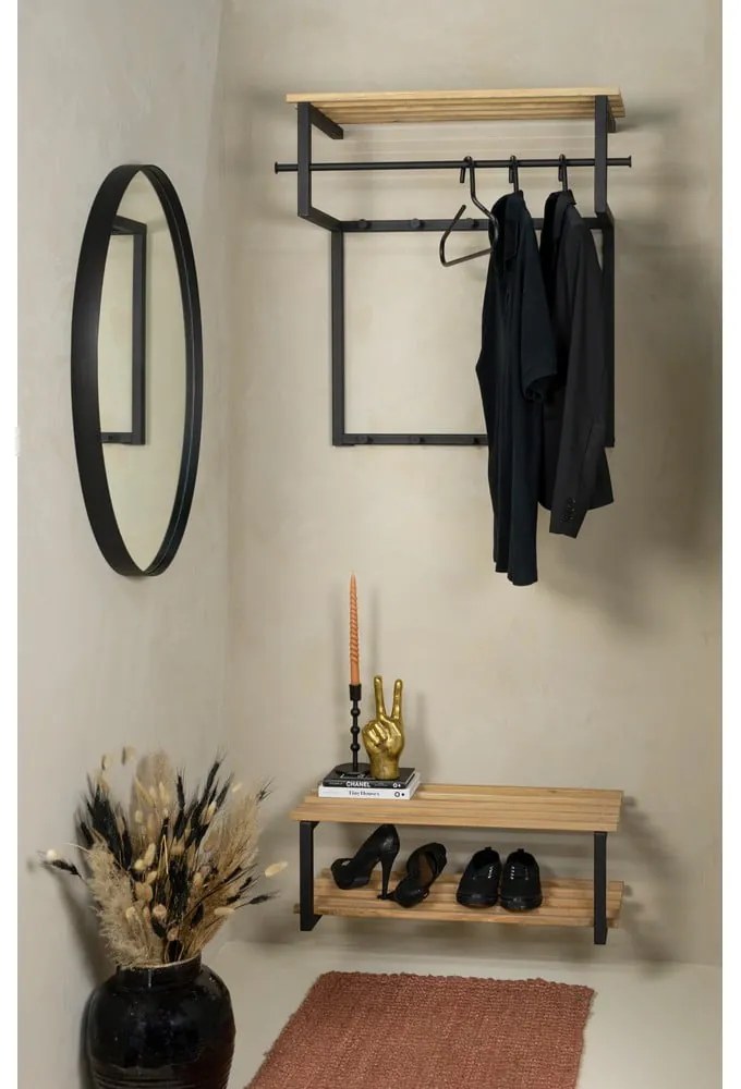 Метална закачалка за стена в черно-природен цвят с рафт Rizzoli - Spinder Design