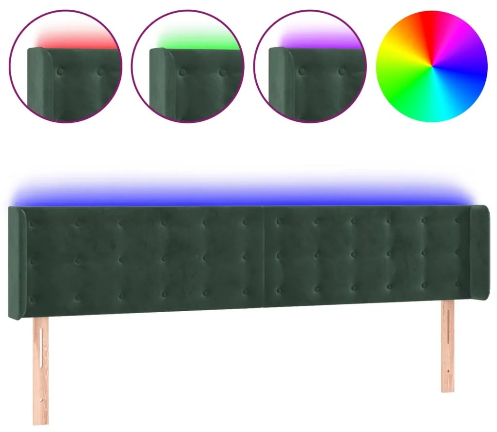 3123733 vidaXL LED горна табла за легло, тъмнозелена, 183x16x78/88 см, кадифе