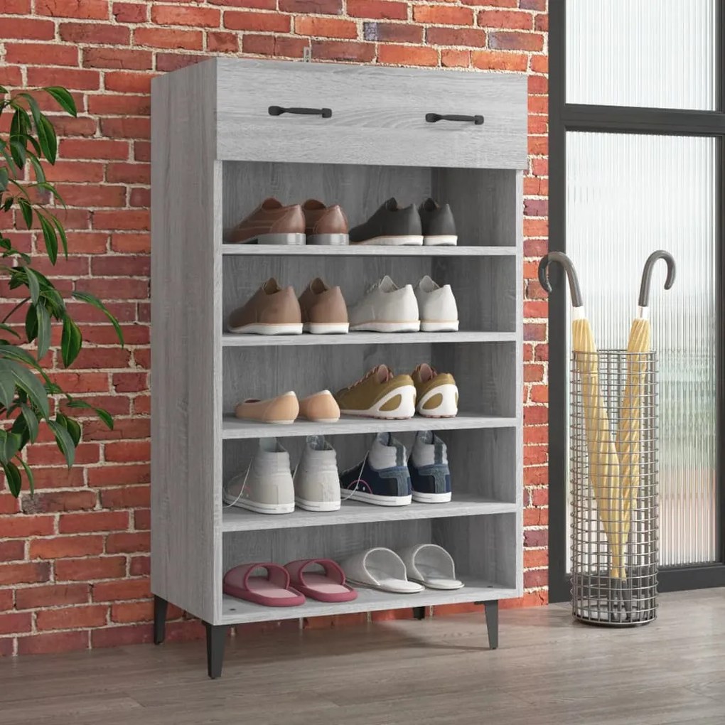 817559 vidaXL Шкаф за обувки, сив сонома, 60x35x105 см, инженерно дърво