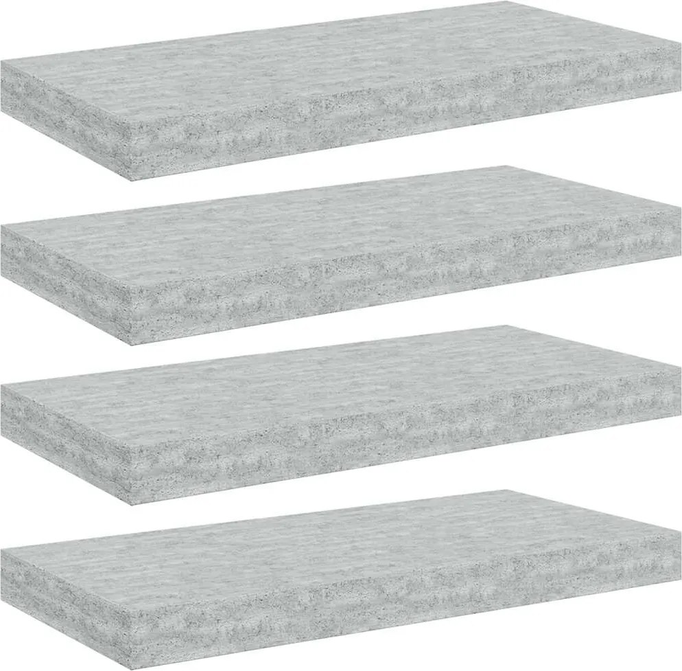 326596 vidaXL Окачени стенни рафтове, 4 бр, бетонно сиви, 50x23x3,8 см, МДФ