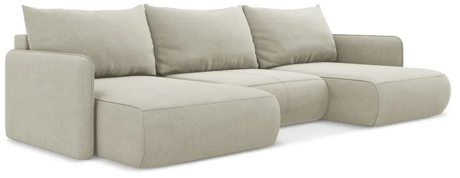 Кремав разтегателен ъглов диван с място за съхранение Nanea – Makamii