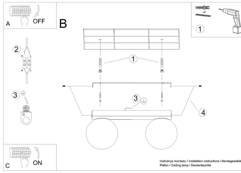 Бяла лампа за таван със стъклен абажур ø 12 cm Umerta - Sollux
