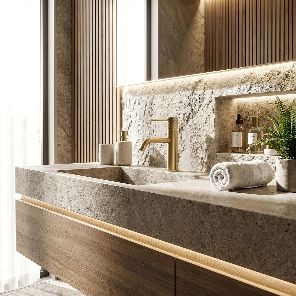 Смесител за мивка Rea Lungo Diamond Brush Gold