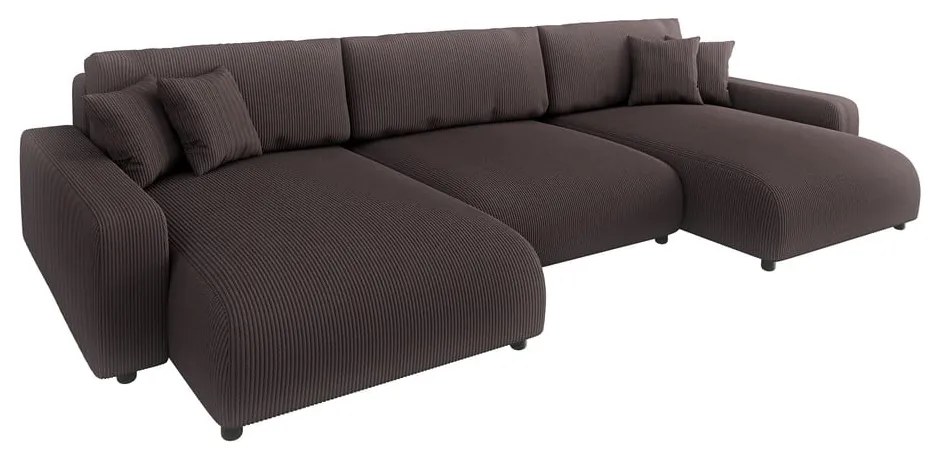 Кафяв ъглов диван с място за съхранение от рипсено кадифе Sara – Ropez