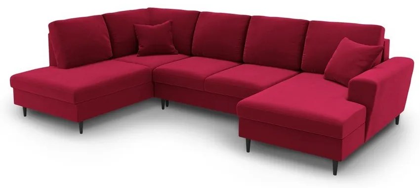 Червен кадифен разтегателен ъглов диван с място за съхранение (ляв ъгъл/U форма) Kyoto – Cosmopolitan Design