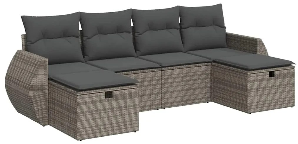 3325626 vidaXL Градински диван с възглавници, 6 части, полиратан, сив