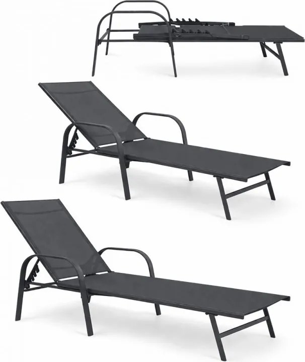 Накланящ се градински шезлонг тъмно сив
