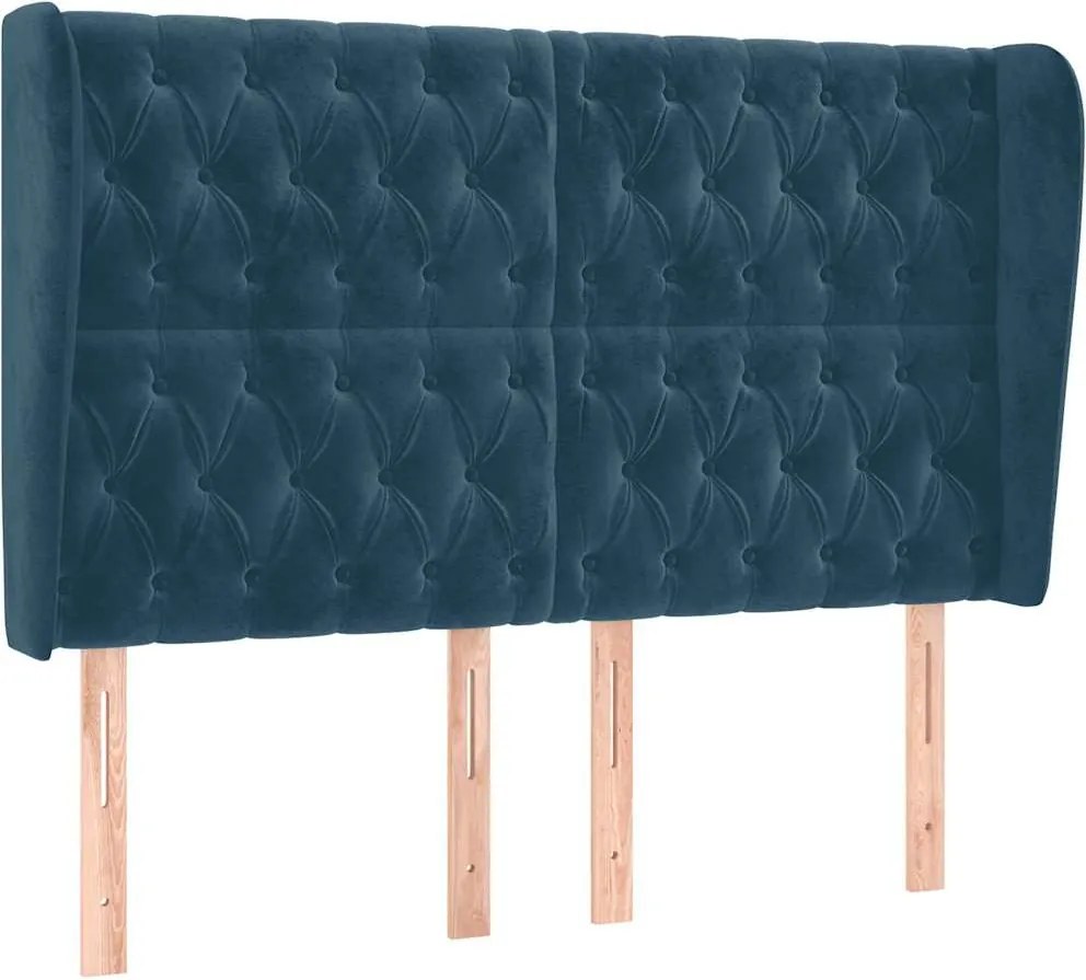 3118344 vidaXL Горна табла за легло с уши, тъмносиня, 147x 23x118/128см кадифе