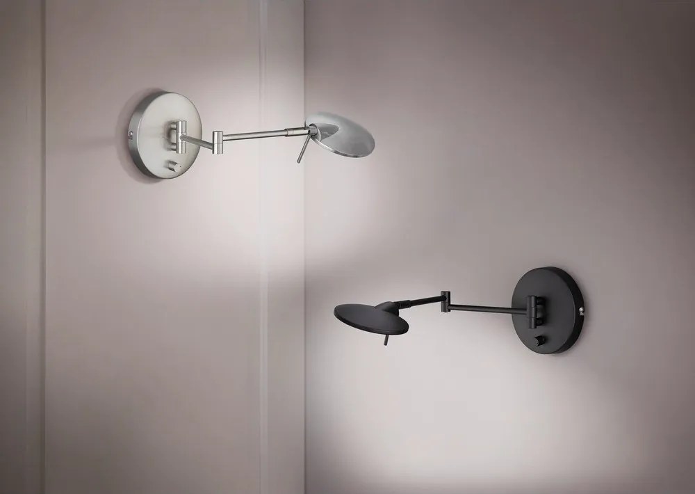 Матово черно LED стенна лампа с огъваща се структура/затъмняваща се Kazan – Trio