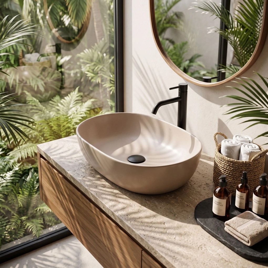 Комплект Конзолна WC Чиния Focus + Умивалник за Плот Rea Focus Taupe