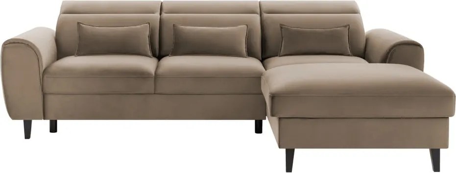 Светлокафяв кадифен разтегателен ъглов диван с място за съхранение (десен ъгъл) Foble – ELTAP